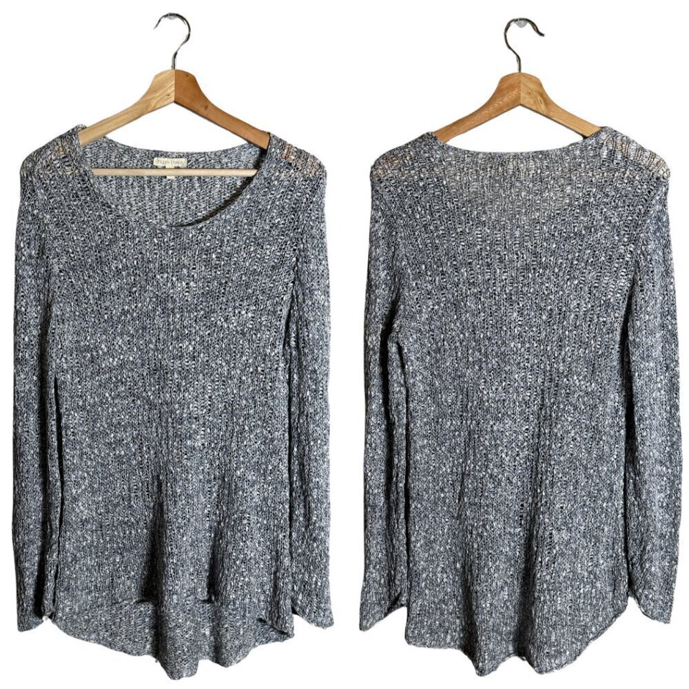 Eileen Fisher Scoop Neck Open Knit Sweater Pullover Women's Medium Gray Cotton